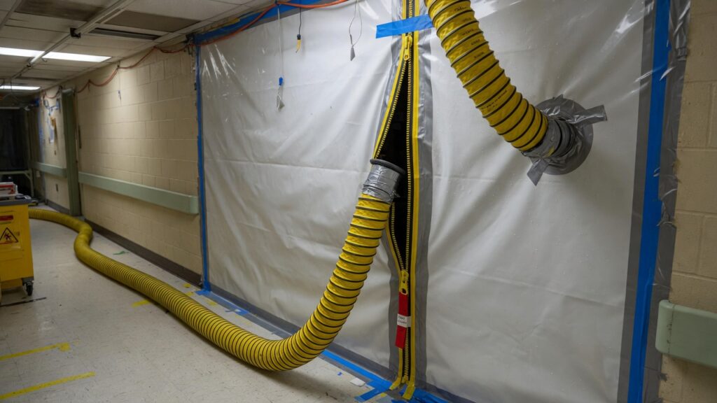 Polyethylene construction containment in a hospital corridor