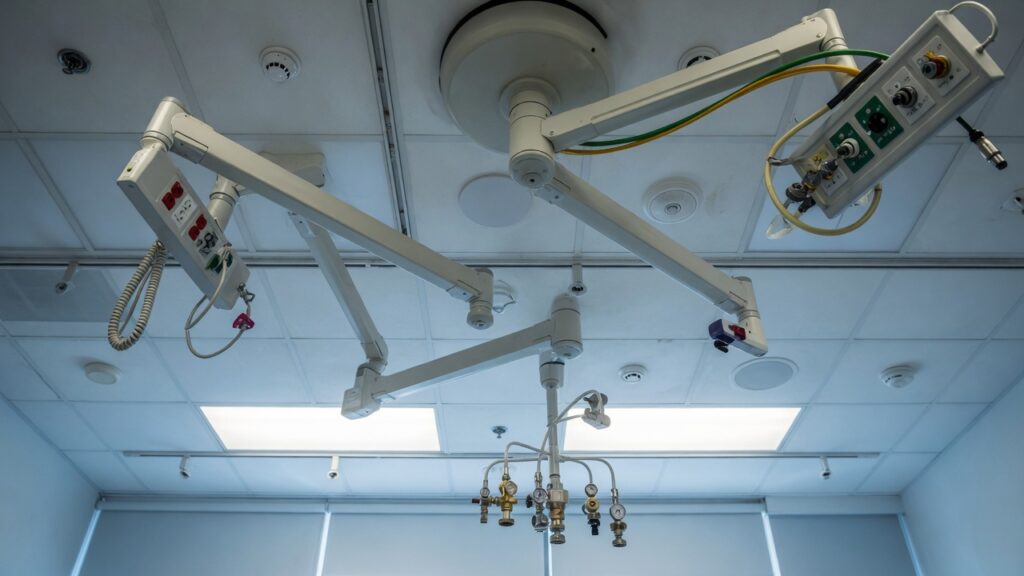 Exam room ceiling with medical gas outlets