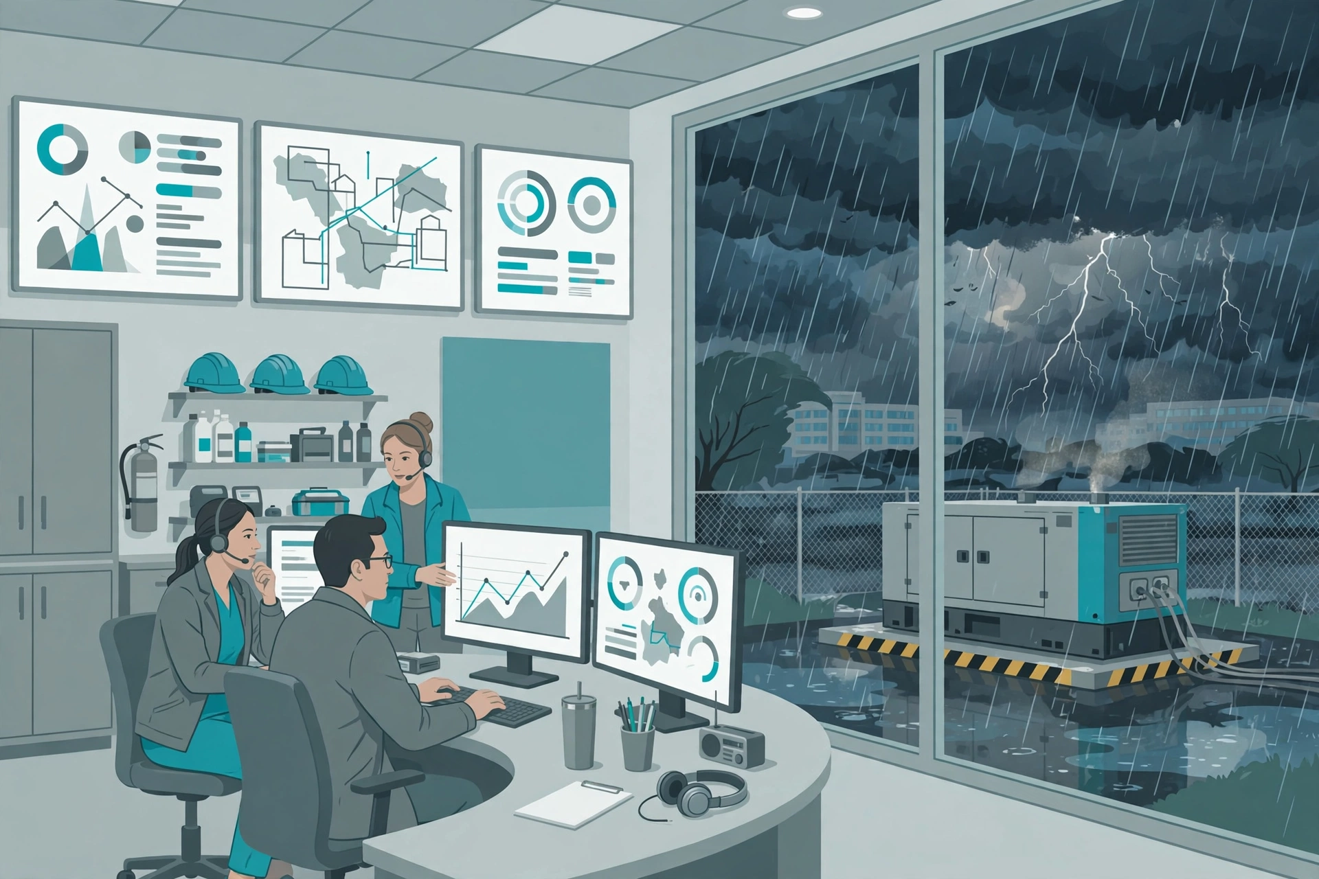 Hospital emergency preparedness: backup generator, emergency operations center, and storm readiness