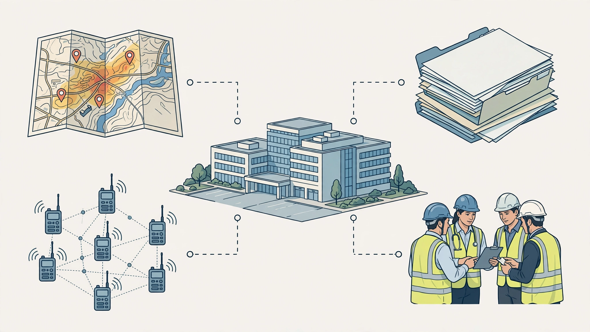Hospital emergency preparedness four elements: risk assessment map, policy documents, communication network, training exercise